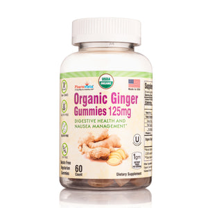 Organic Ginger Gummies 125mg - Nausea Management, Gluten Free - 60 count